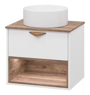 Подвесная тумба под раковину Brevita Bergen BER-07060-19-01-1Я с подсветкой 60см дуб Галифакс олово/белый